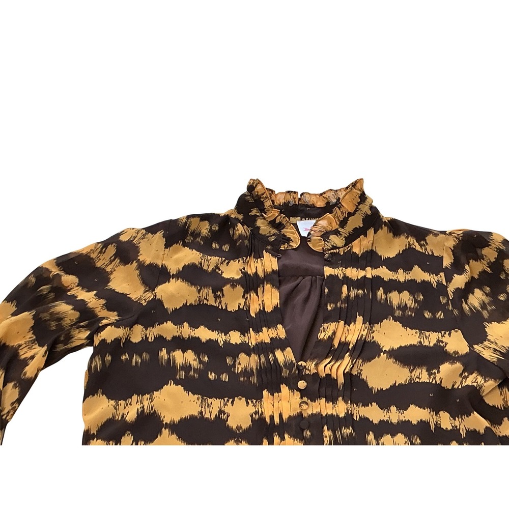 Buddy Love Grace Mini Dress Mustard Brown Tiger Print Ruffle Long Sleeve Medium - Picture 10 of 15